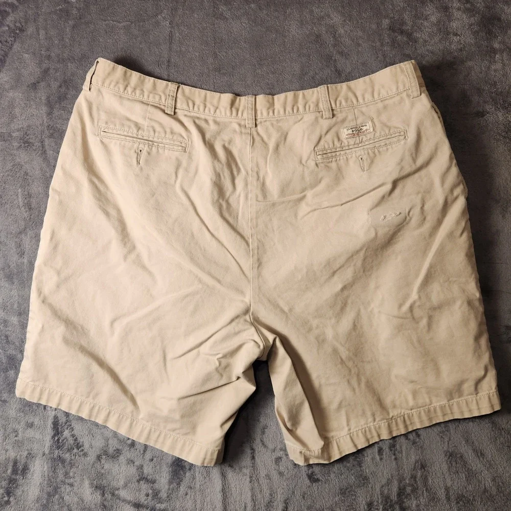 Polo Ralph Lauren Classic Chino Shorts Mens 42 Tan Khaki Pleated Cotton Twill